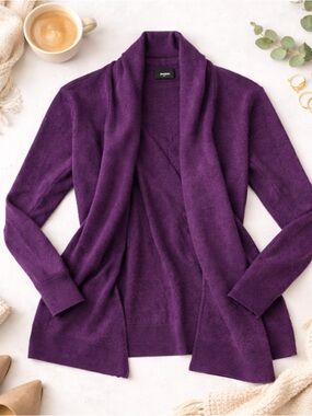 Bloomingdale’s 100% Cashmere Cardigan Large Purple Open Front Sweater